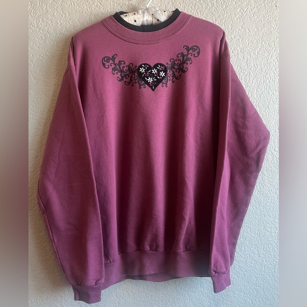 Women’s Vintage Top Stitch by Morning Sun Pullover with Heart Design
